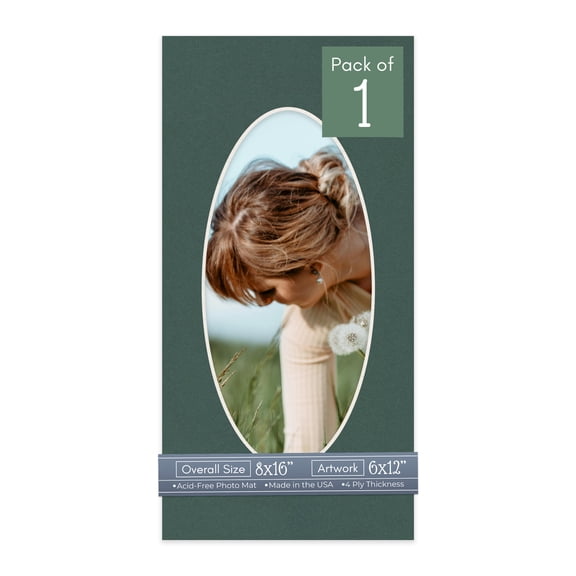Spruce Green Picture Frame Mat for 8x16 Frames - Oval Opening for 6x12 Photos - 1 Mat