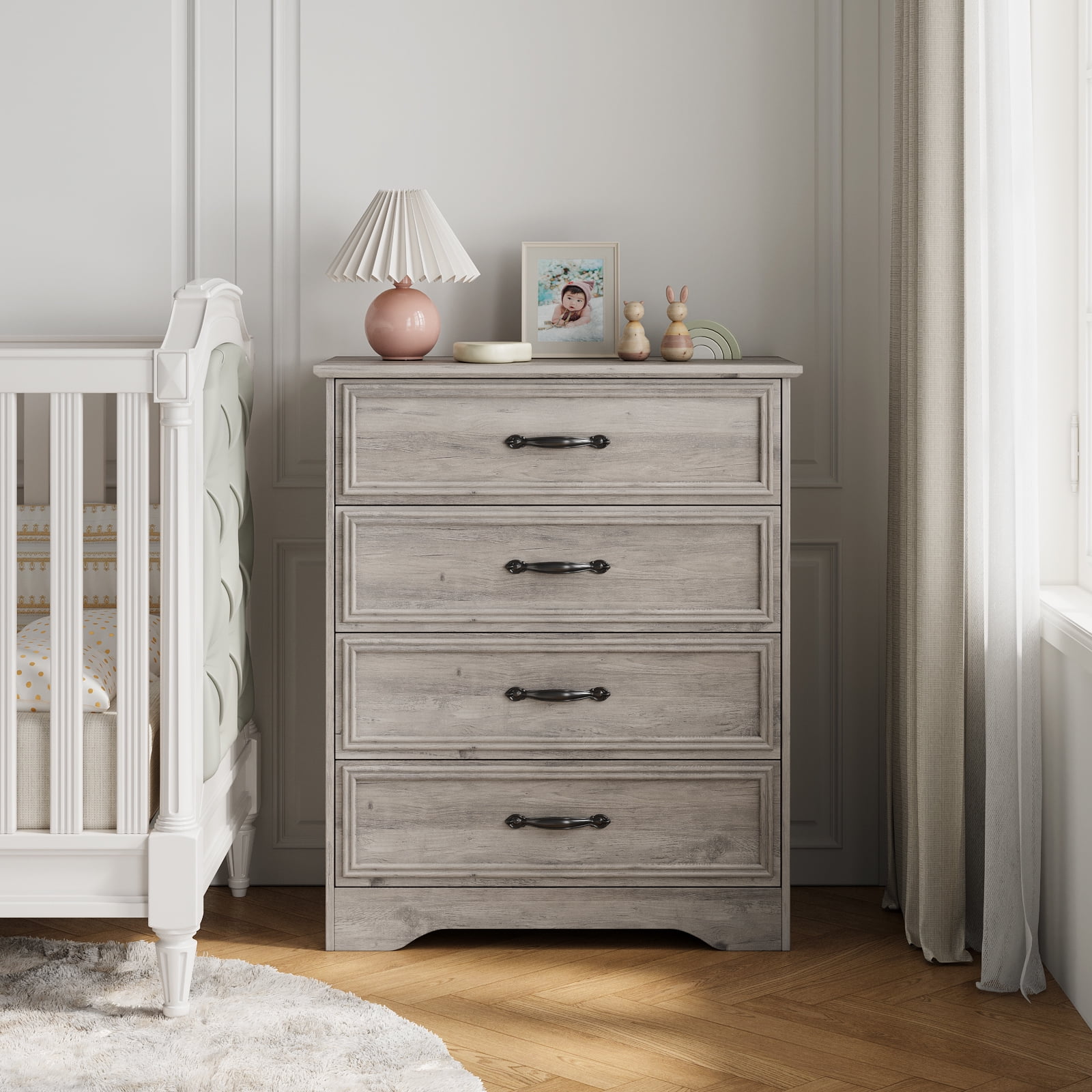 LGHM 4 Drawer Dresser for Bedroom, Gray Wood Chest of Drawers for Living Room