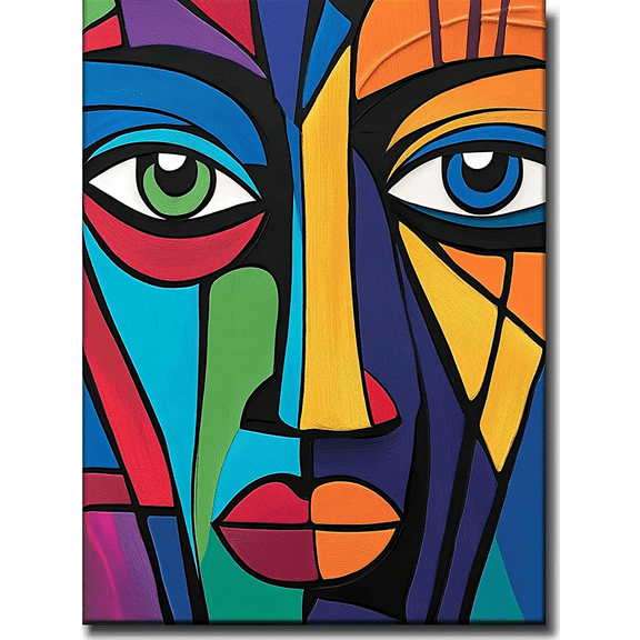 Abstract Colorful Face Canvas Painting, Suitable for Living Room, Bedroom, Office, Hallway, and Dining Room Decoration