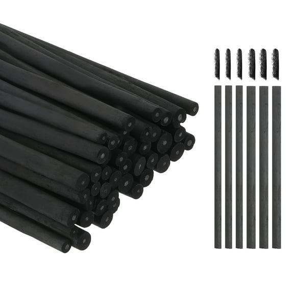 Uxcell Willow Charcoal Sticks, 5-7mm / 7-9mm Willow Charcoal Pencils Soft Sketch Vine Art Supplies Set for Drawing Sketching Shading Painting Artists (Black, Pack of 50)