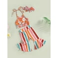 thumbnail image 3 of Bmnmsl Girls' Floral Vest and Striped Flare Pants Set with Tie-up Halterneck, 3 of 9