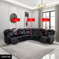 thumbnail image 2 of 3-Pcs Modern Leather Power Reclining Sectional Sofa Living Room Set with LED Light, Cup Holder & Storage Console, Black, 2 of 10