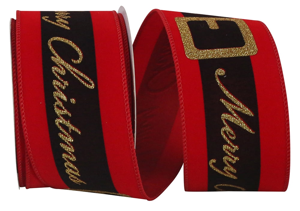 The Ribbon Roll - T93536W-065-40F, Merry Christmas Santa Belt Velvet