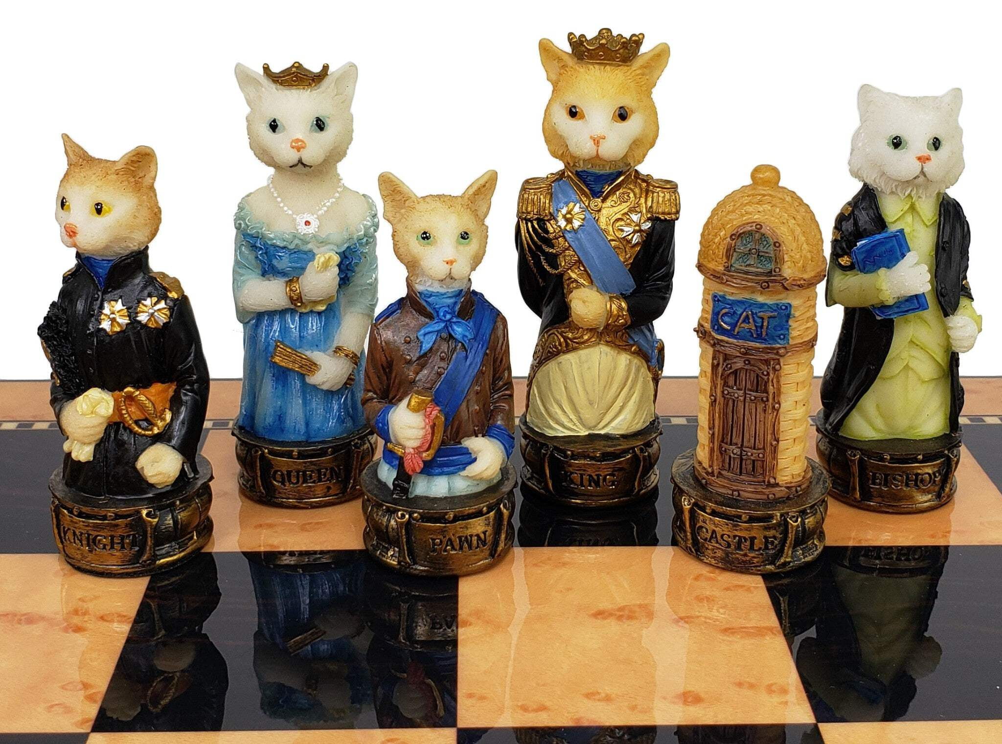 Royal Cats Vs Dogs Chess Chess Set W 18" Walnut Color Board