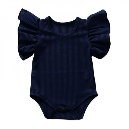 

Shop Clearance! Newborn Baby Girls Ruffles Romper Summer Short Sleeve Ribbed Knitted Jumpsuit Navy Blue 100 yards