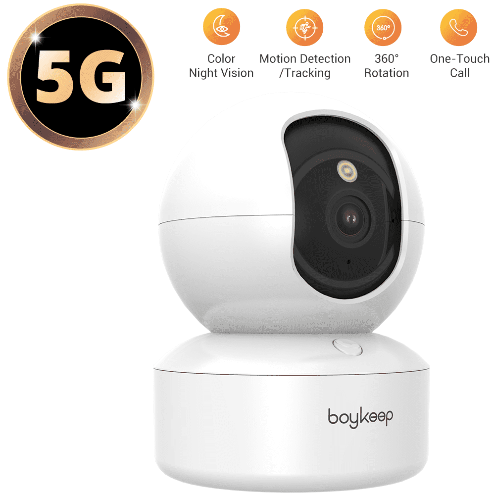 BoyKeep 2K 5G/2.4GHz WiFi Dual-Band Pet Dog Camera with Phone App, Indoor Home Security Camera with One-Touch Call, 360° PTZ, 2-Way Audio, Color Night Vision, No Plug Version, 12s Cloud Storage