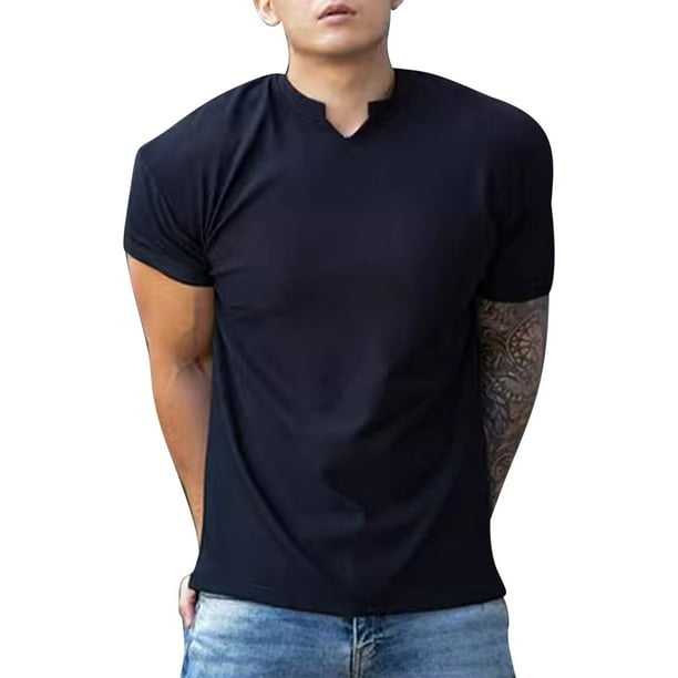 pstuiky camiseta de hombre, Camiseta de cuello redondo para hombre, color liso, elástica, transpirable y de manga corta. camisas casuales para hombre l