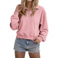 thumbnail image 2 of Fleece Cropped Sweatshirt for Women Half Zip Mock Neck Sweatshirts Long Sleeve Lightweight Pullover Tops Drop Shoulder Casual Y2k Clothes buzos para mujer Pink S, 2 of 9