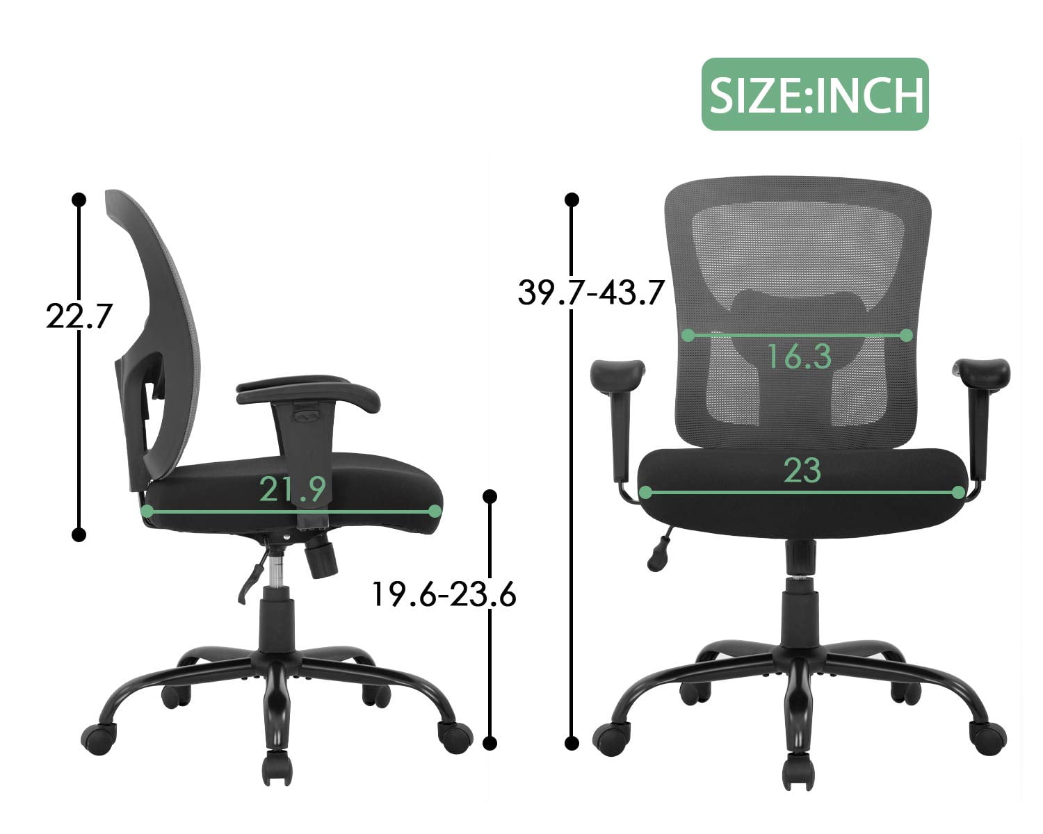 BORGEBY Big and Tall Office Chair Heavy Duty 400LBS Computer Desk Chair with Lumbar Support Ergonomic High Back Task Rolling Swivel Mesh Chair for adult,Grey