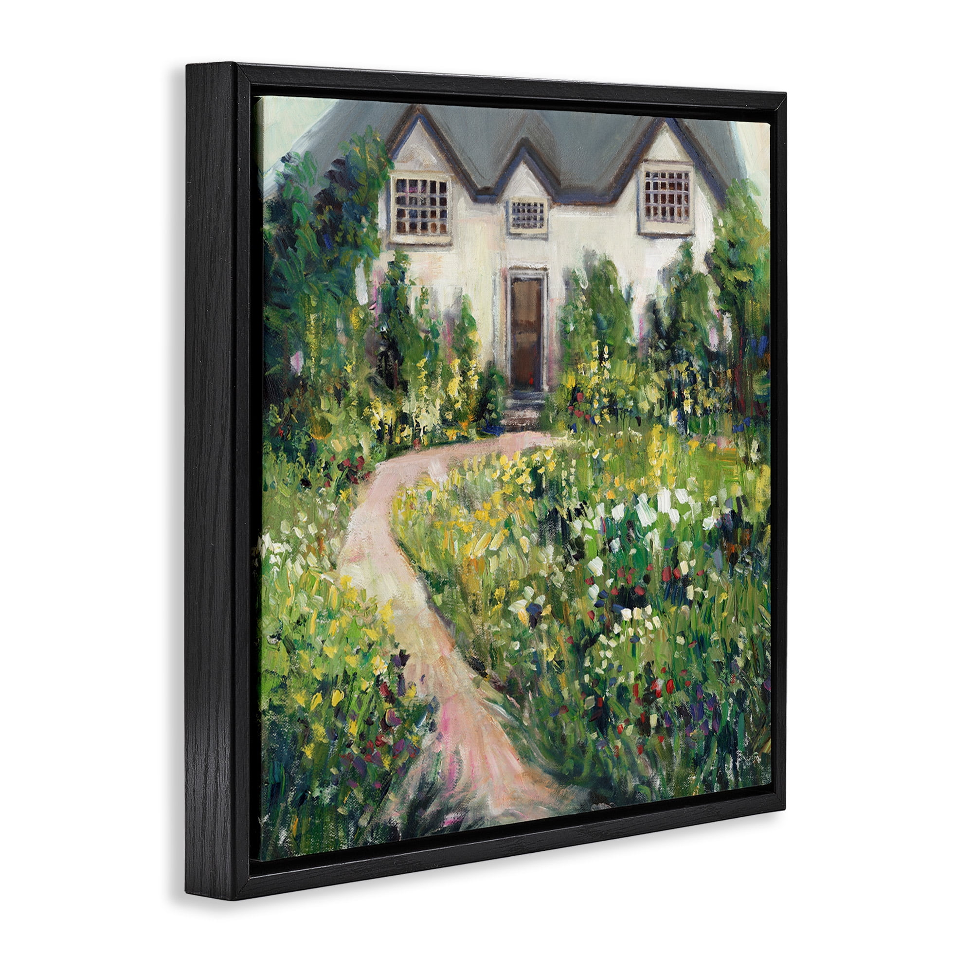 Stupell Industries Rural Floral Cottage Garden Blooms Travel & Places Painting Black Floater Framed Canvas Art Print Wall Art, 25 x 25