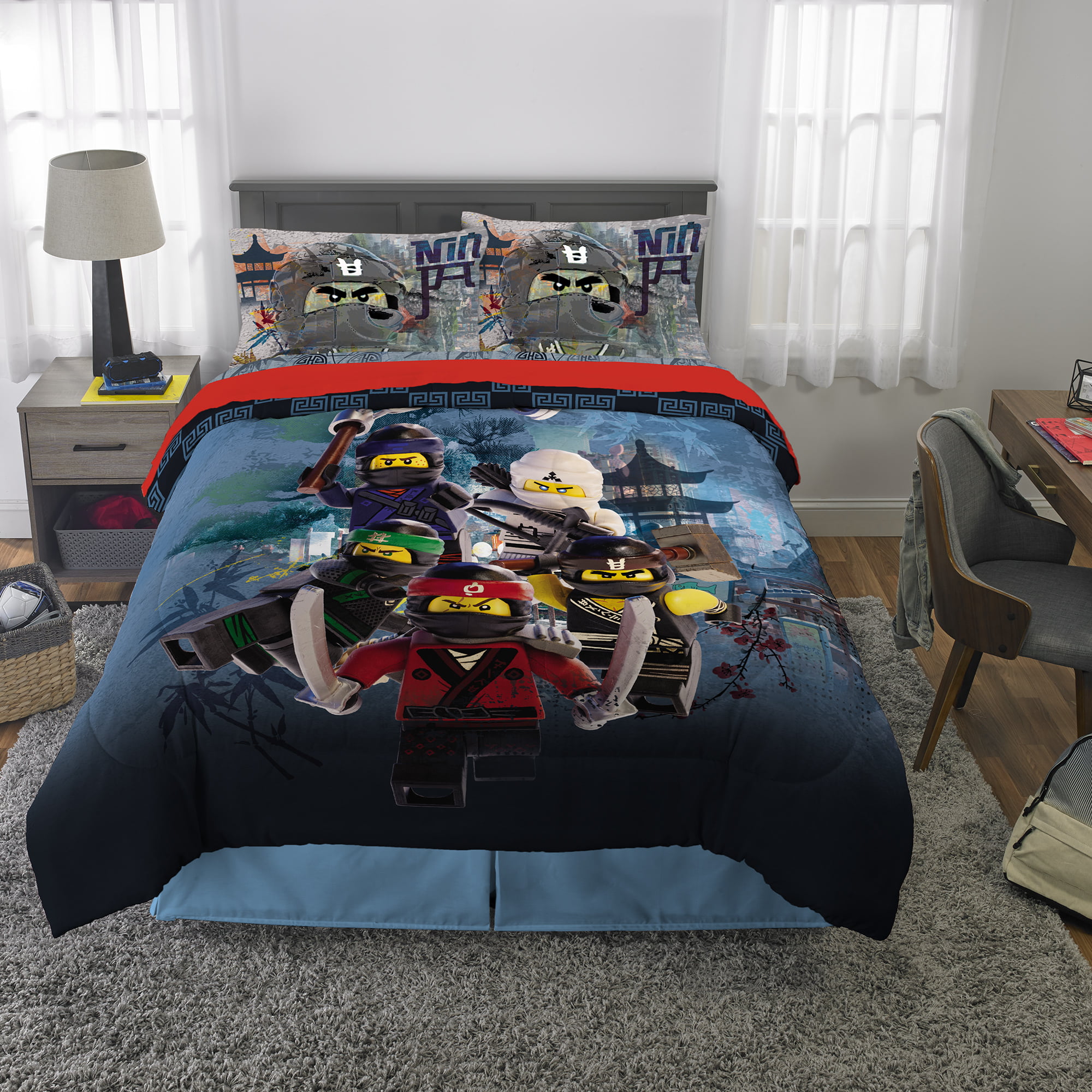 Lego Ninjago Movie Fabric Comforter Duvet Cover Bedding Bedroom Reversible Twin 