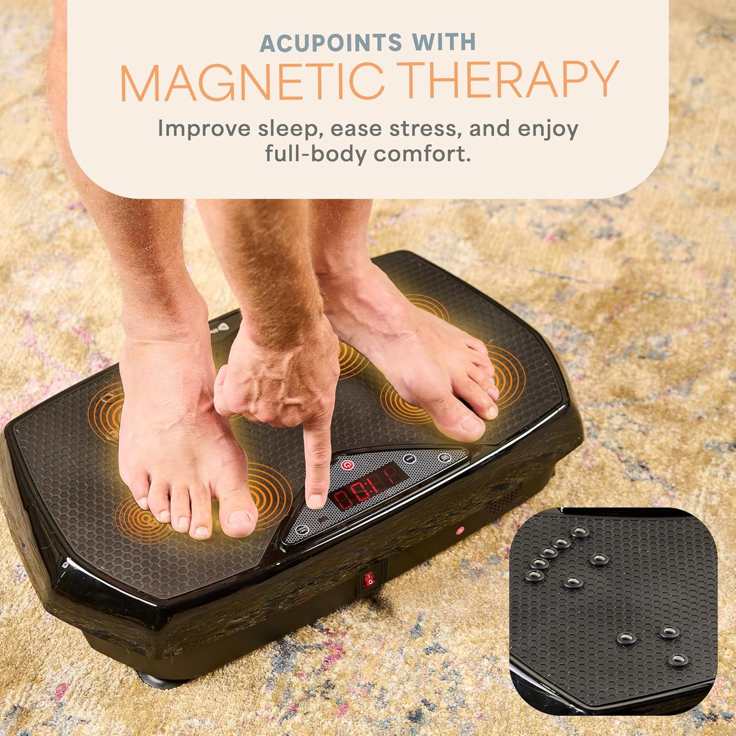 Lifepro HexaPlate Vibration Plate Exercise Machine with Magnetic Acupoints – Full Body Vibrating Platform for Weight Loss, Recovery & Toning – Quiet Vibration Plate Machine for Home Fitness - Black