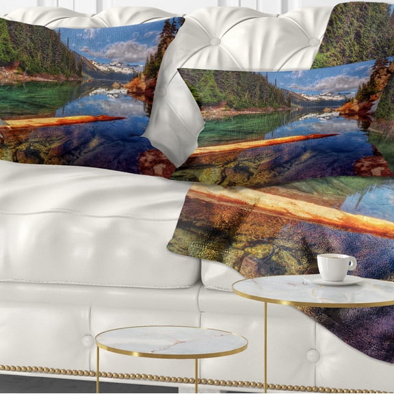 Designart Floating Lake in Mountain Lake - Landscape Printed Throw Pillow - 12x20