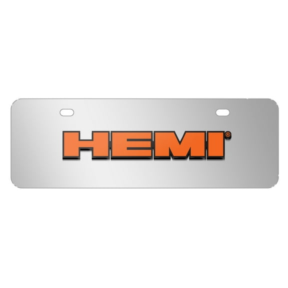 HEMI Logo 3D Logo 12" x 4.25" European Look Chrome Half-Size Stainless Steel License Plate