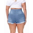 thumbnail image 3 of Gocolloa Women Plus Size Jean Shorts Sexy Stretchy High Waisted Frayed Raw Hem Denim Shorts Light Blue 18W, 3 of 4