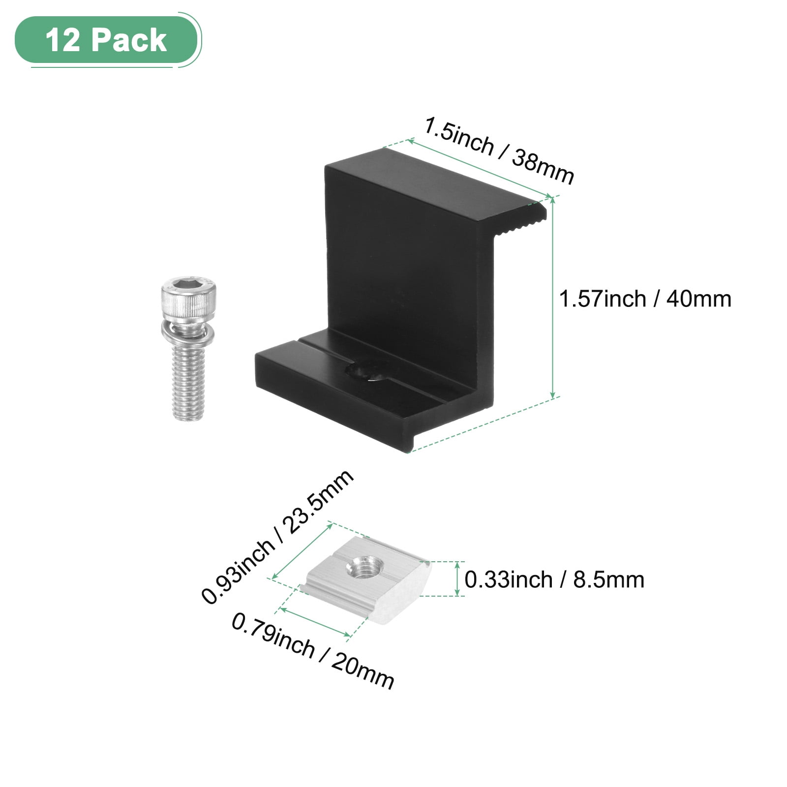 Uxcell 12-Pack Solar Panel Mounting 30mm Z Clip Lightweight Corrosion-free Aluminum Anodized Solar End Clamp Black