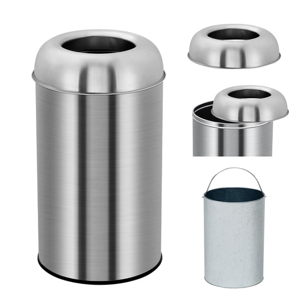Open Top Stainless Steel Kitchen Trash Can 18.5 Gallon/70L – Commercial Grade – Removable Inner Wastebasket – For Home, Office, Restaurant, Indoor/Outdoor – Stainless Steel Color 70L 35*35*81cm