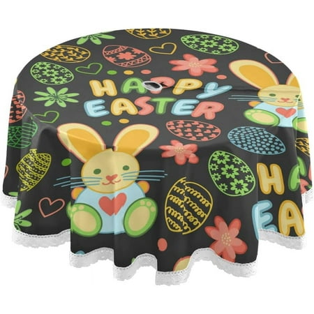 

Hidove Easter Bunny Eggs Outdoor Round Tablecloth Waterproof Stain-Resistant Non-Slip Circular Tablecloth 60 Inch with Umbrella Hole and Zipper for Tabletop Backyard Party BBQ Decor