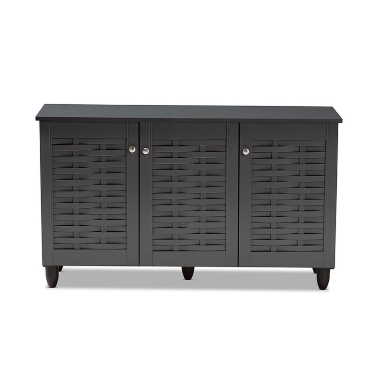 Baxton Studio Winda 4-Door Entryway Shoe Storage Cabinet in Dark Gray