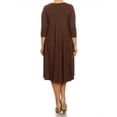 thumbnail image 4 of Women's Plus Size Casual 3/4 Sleeves Basic A-Line Pleated Solid Midi Dress, 4 of 5