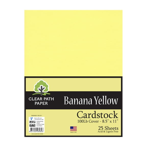 Banana Yellow Cardstock - 8.5 x 11 inch - 100Lb Cover - 25 Sheets - Clear Path Paper