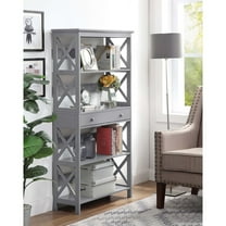 Convenience Concepts Oxford Five-Tier Bookcase with Drawer in Gray Wood Finish