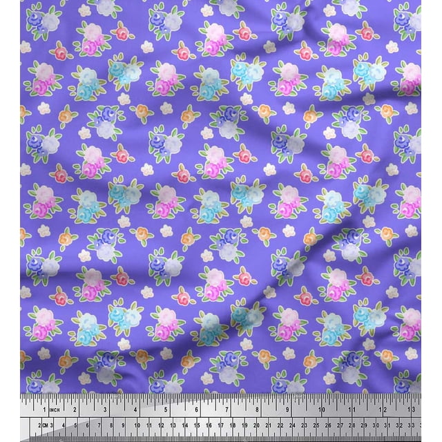 Soimoi Polyester Crepe Fabric Leaves & Floral Artistic Print Sewing Fabric Yard 42 Inch Wide
