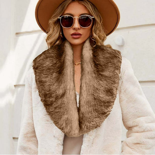 Elainilye Fashion Womens Shawl Wrap Elegant Bridal Wedding Faux Fur Long Shawl Stole Wrap Open Front Scarf Cape Bronze