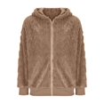 thumbnail image 7 of Women's Casual Fleece Jacket, Full Zip Fuzzy Hooded Jacket, Soft Plush Outerwear, Oversized Winter Coat, Long Sleeve Casual Coat, Warm Loungewear, Pocket Detail Jacket Khaki XXL, 7 of 7