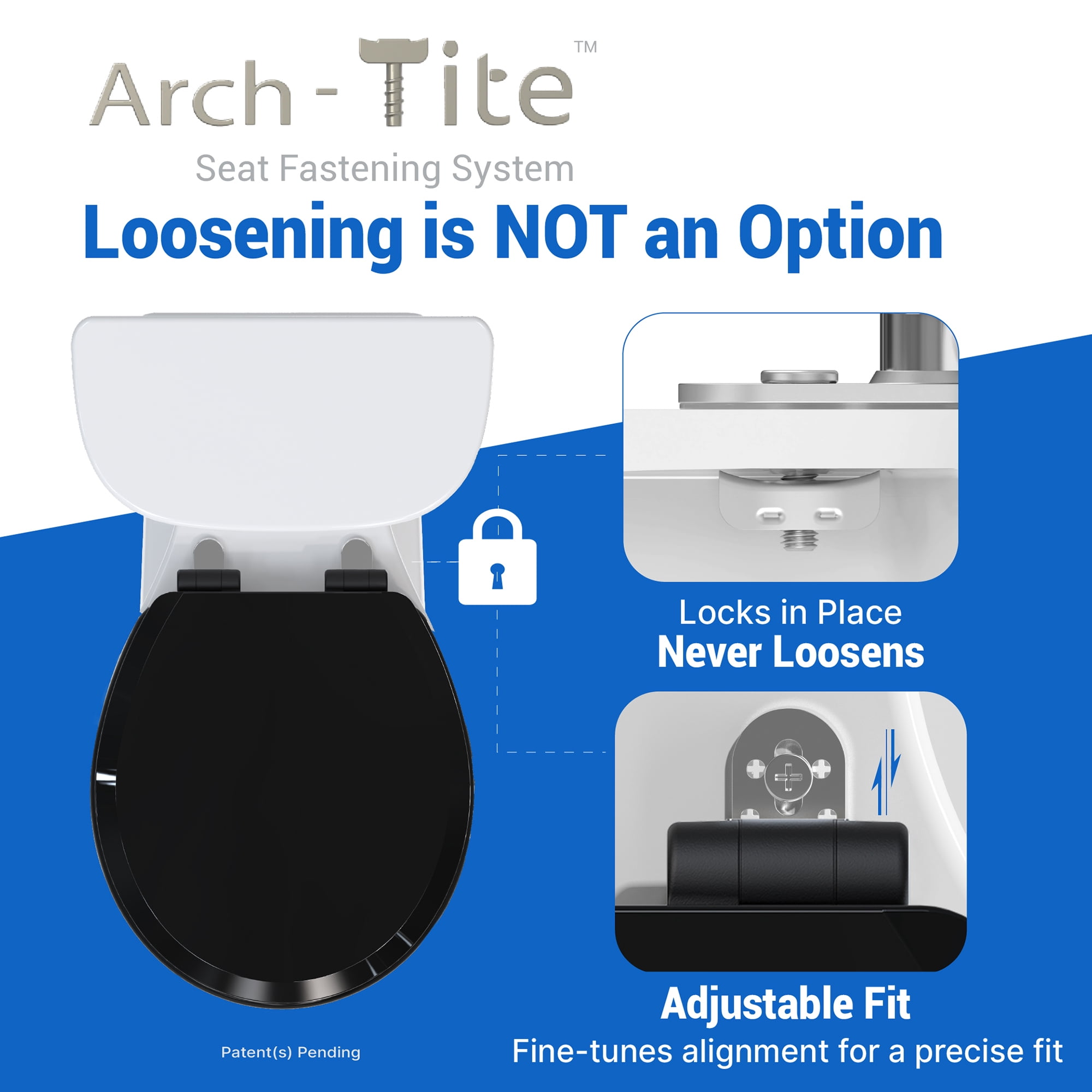 Topseat TSPRE999R Pro Elite Heavy-Duty Wood Toilet Seat Round, Black, Magnetic Quick-Release Easy-Clean and Change, HushMotion Soft Close, StainShield High-Gloss Finish, Arch-Tite Secure Fit