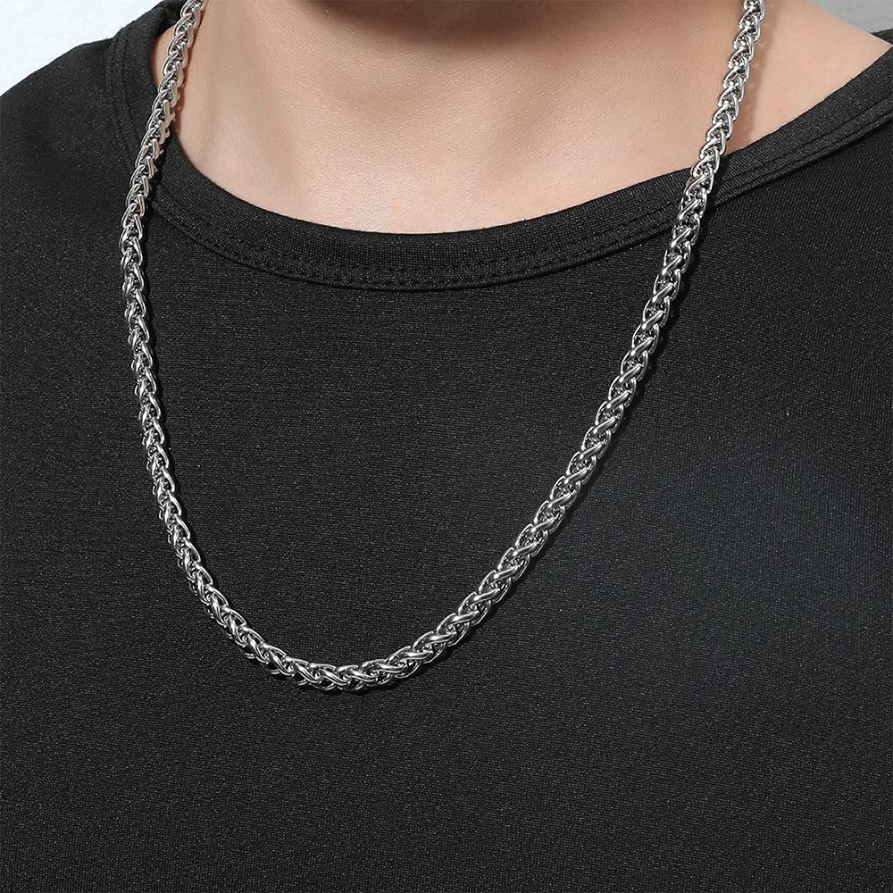 Men Wheat Chain Necklace Silver Men 