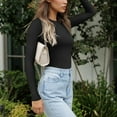 thumbnail image 7 of WNEGSTG Long Sleeve Shirts for Women Leisure Tight Elastic Solid Round Neck T Shirt Top Black, 7 of 7