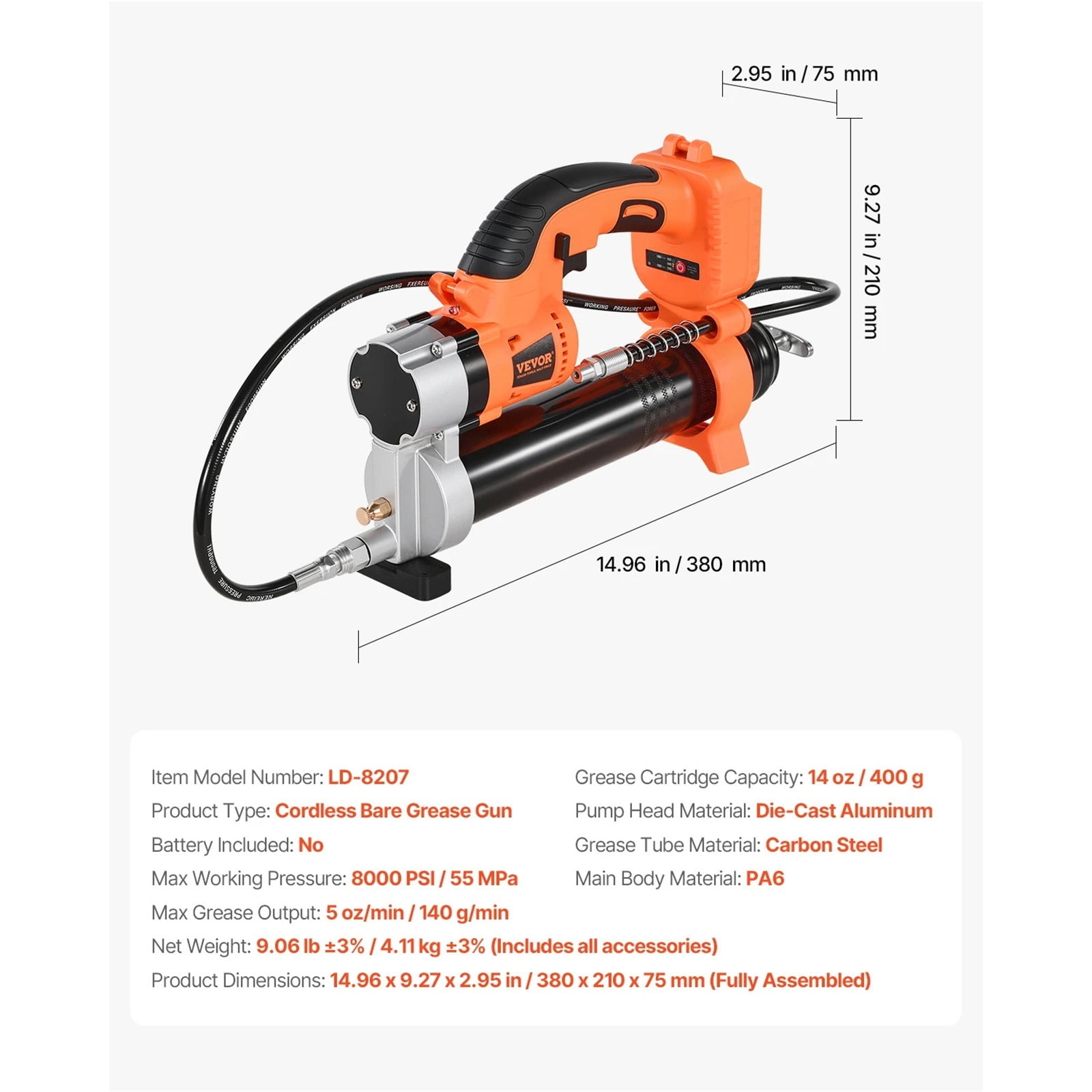 8000PSI Cordless Electric Grease Gun With 35.4in Hose Car Maintenance Power Tool For 18V Battery Greasing Vehicles ,Tool