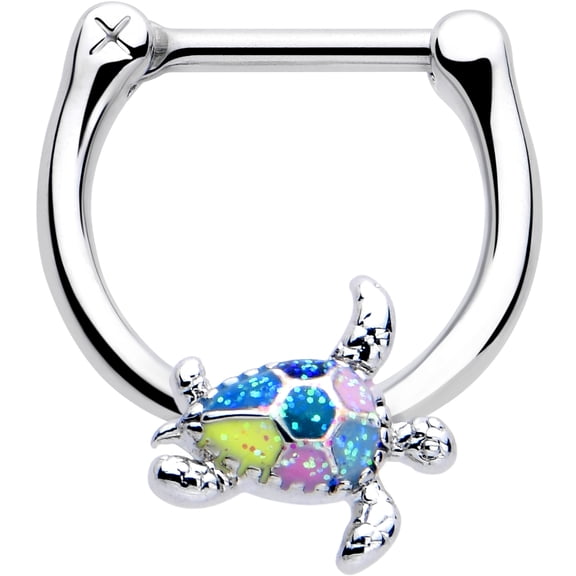 Body Candy 16G 316L Stainless Steel Septum Jewelry Glitter Turtle Sea Turtle Conch Tragus Cartilage Clicker 8mm
