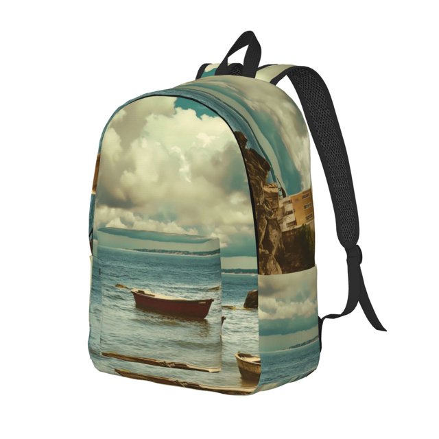 Disketp Serene Coastal Blue Sky print Canvas Backpack Lightweight Travel Daypack Student Rucksack Laptop Backpack-Small