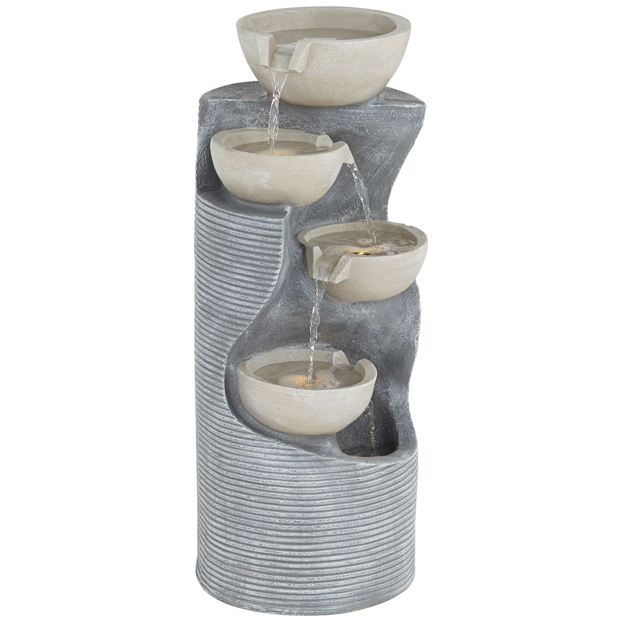 Tarin Four Bowl 31 1/2" High Large Modern Indoor Outdoor Decor Faux Stone Floor Fountain w/ Light LED Cascading