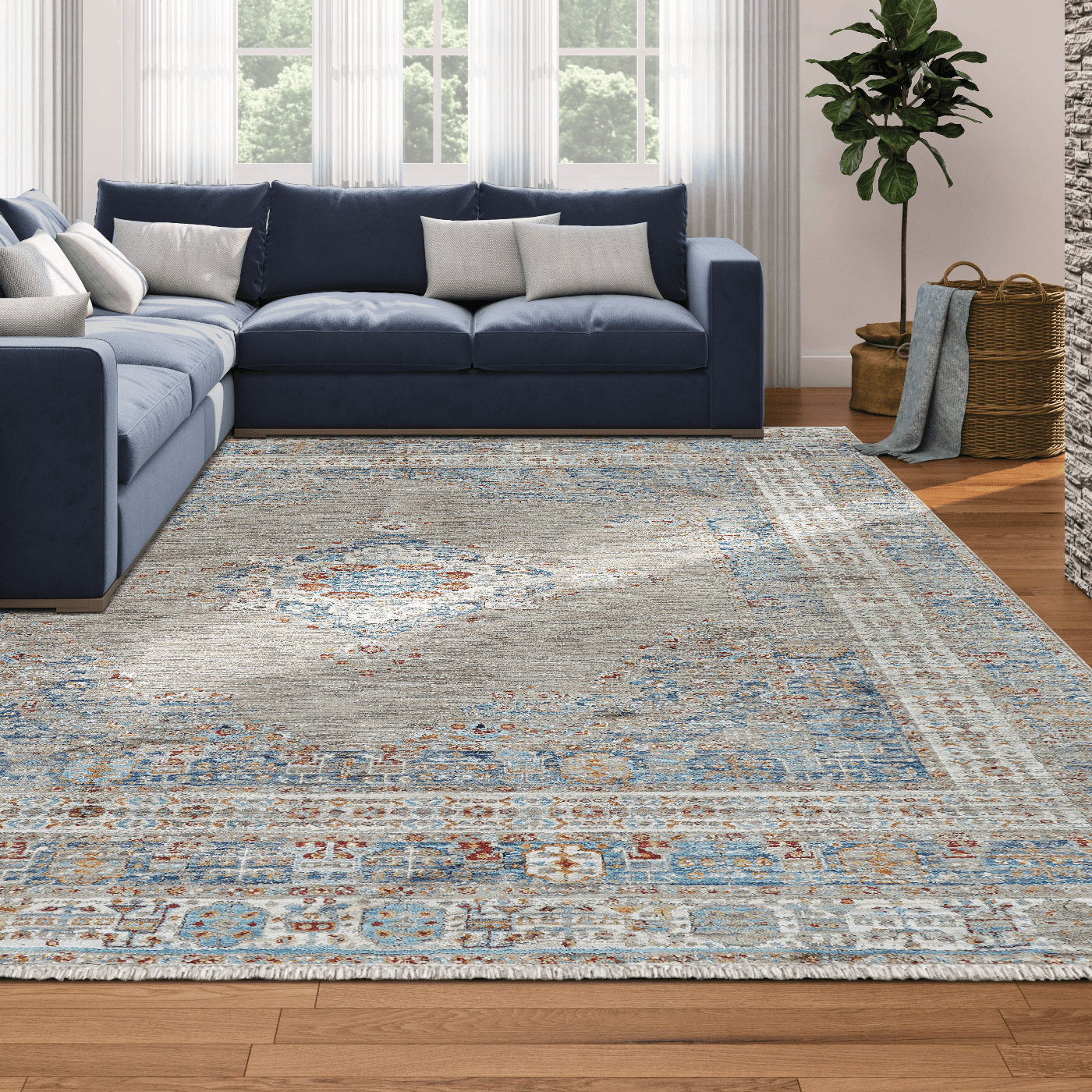 Couristan Nostalgia Hamadan Area Rug, Tawny-Denim, 7'10" x 10'9"