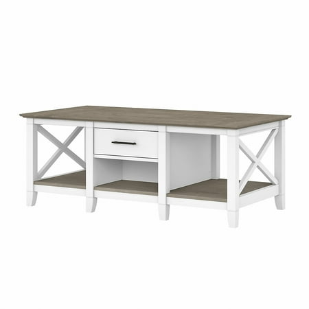 Bush Furniture Key West Coffee Table with Storage Shiplap Gray & Pure White