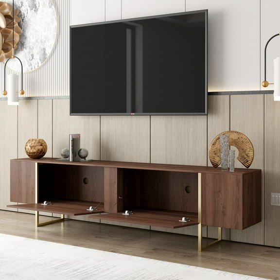 TV Stand 100 with Gold legs and two spacious doors in Walnut