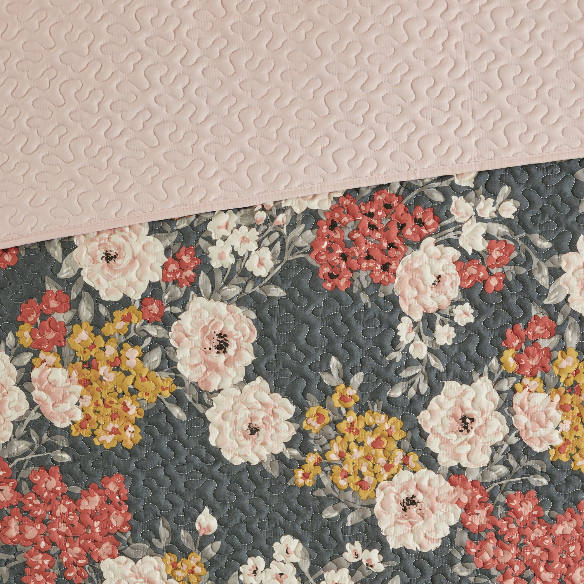 Mainstays Grey Floral King Quilt