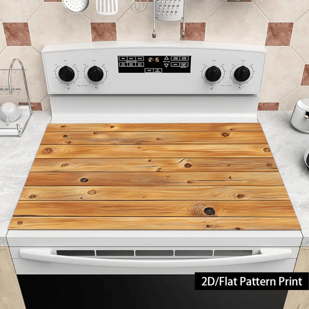 1 piece, stove panel and cooktop panel protection pad, 2D flat Nordic natural style wood grain pattern kitchen decorative countertop pad, suitable for stoves, washing machines, dryers, coffee machine