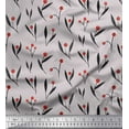thumbnail image 1 of Soimoi Gray Cotton Duck Fabric Red Berries & Leaves Print Fabric by the Yard 56 Inch Wide, 1 of 3
