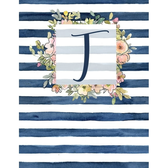 T: Letter T Monogram Initial Notebook - 8.5" x 11" - 100 pages, Dot Bullet Grid Pages- Watercolor Floral Notebook (Paperback)