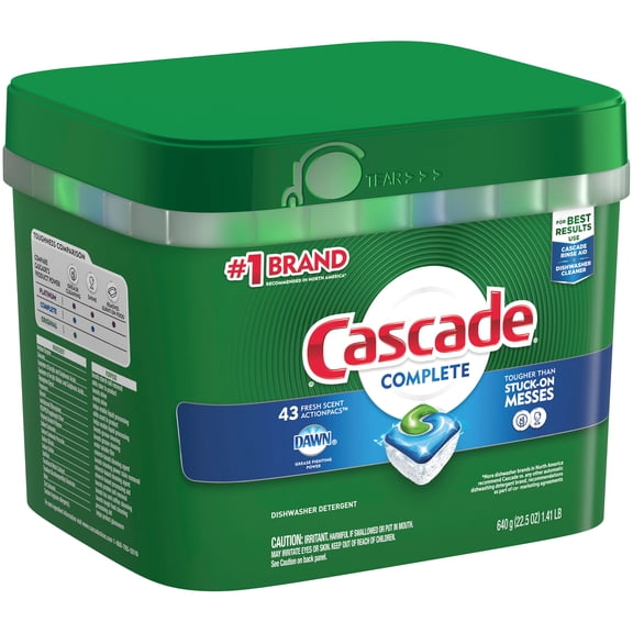 Cascade Complete Dishwasher Detergent ActionPacs, Fresh Scent with Dawn, 43 Count