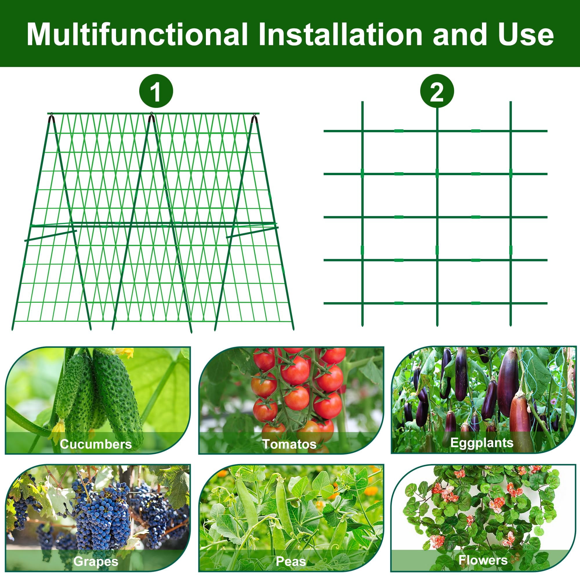 Ebaokuup 2 Packs 48" x 48" A-Frame Garden Trellis with Climbing Net for Cucumbers, Vegetables and Flowers