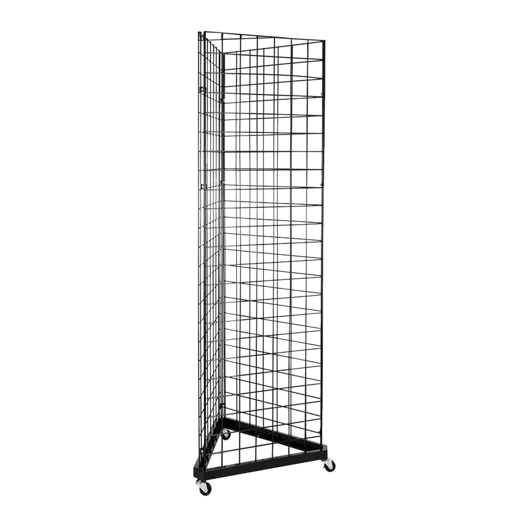 with Wheel Black Wire Grid Wall Display Rack 3 Side 5mm IronMesh Frame Wire Grid Panel Tower with Triangle Base 