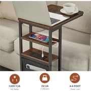 C-Shaped End Table with Charging Station - Retro Style for Living Room
