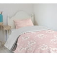 thumbnail image 4 of Ambesonne Owls Quilted Bedspread Set 2 Pcs, Pink Owls Birds Floral, Twin Size, Pale Pink White, 4 of 6