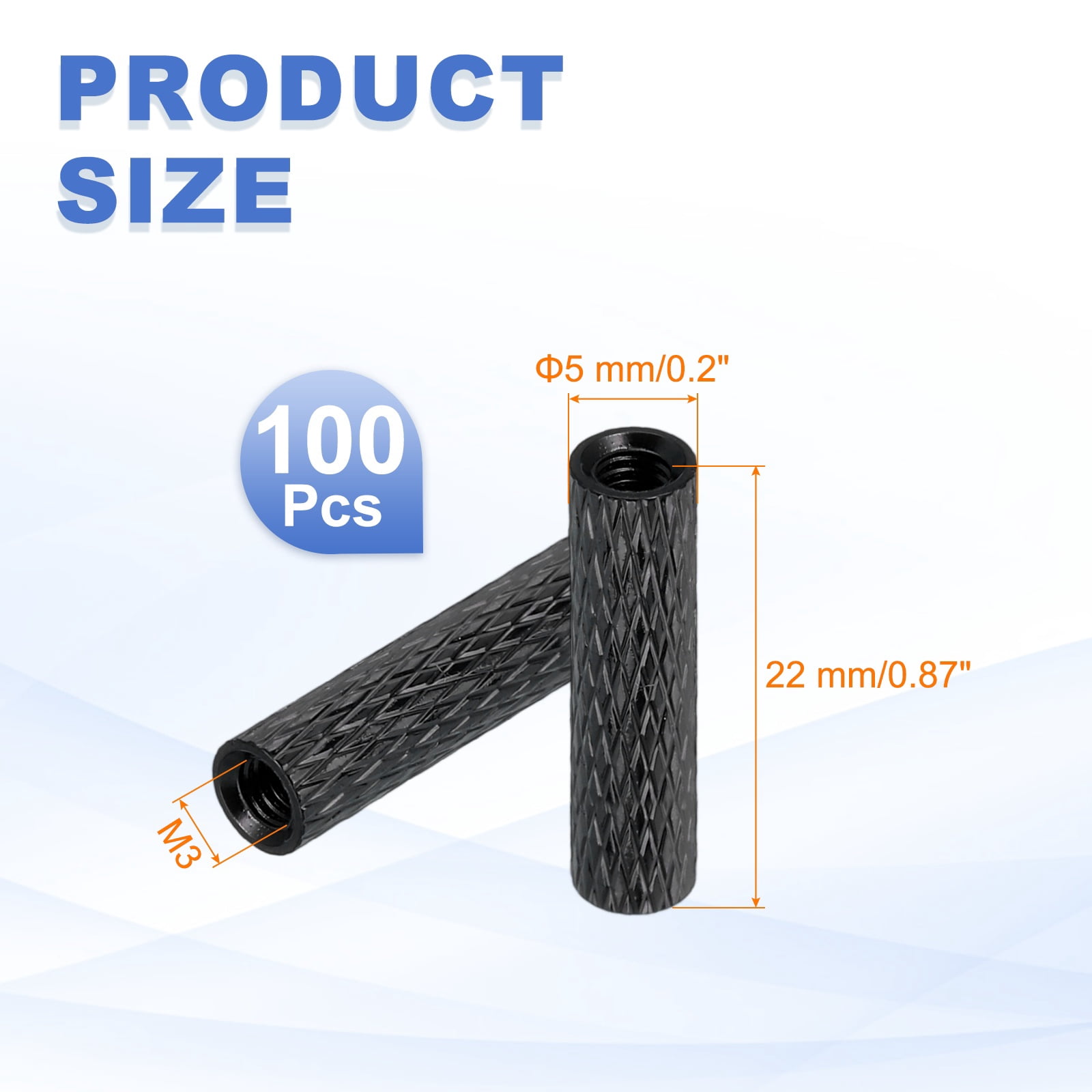 100Pcs M3 x 22mm Aluminum Knurled Spacer Standoff for RC Drone Quadcopter FPV Drone DIY Parts (Black, 5mm OD)