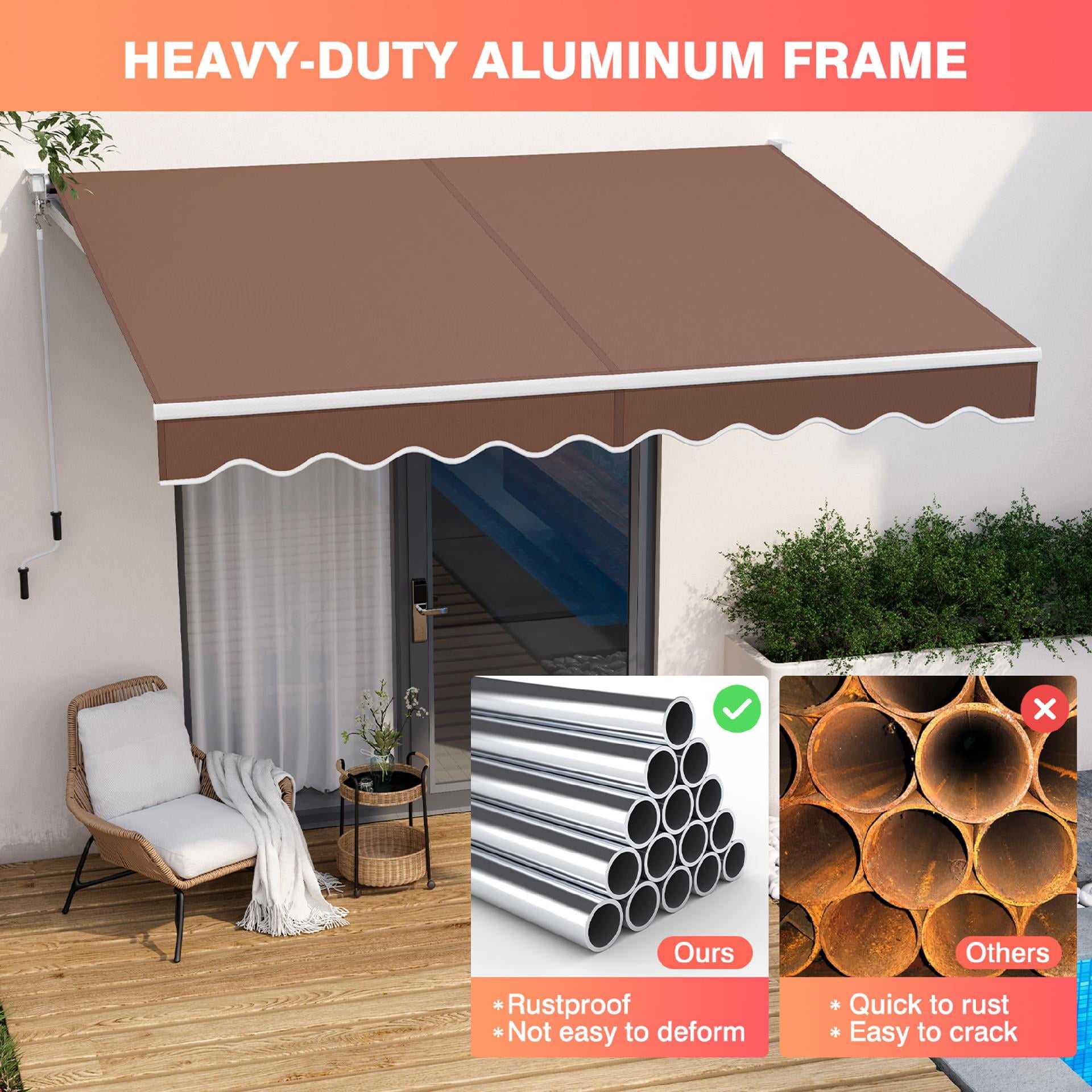 Gymax 10' x 8.2' Retractable Awning Sunshade Shelter Manual Crank Handle Coffee